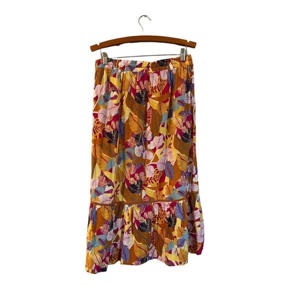 C&C California Floral Maxi Skirt Size Large Pull On Elastic Waist - Picture 2 of 5
